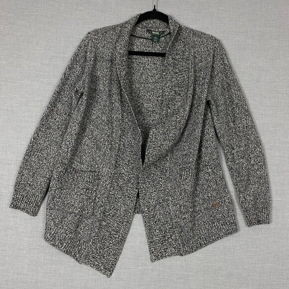 Roots Open Front Cardigan Sz Small Black and White Heather Heavy Knit - Picture 2 of 9